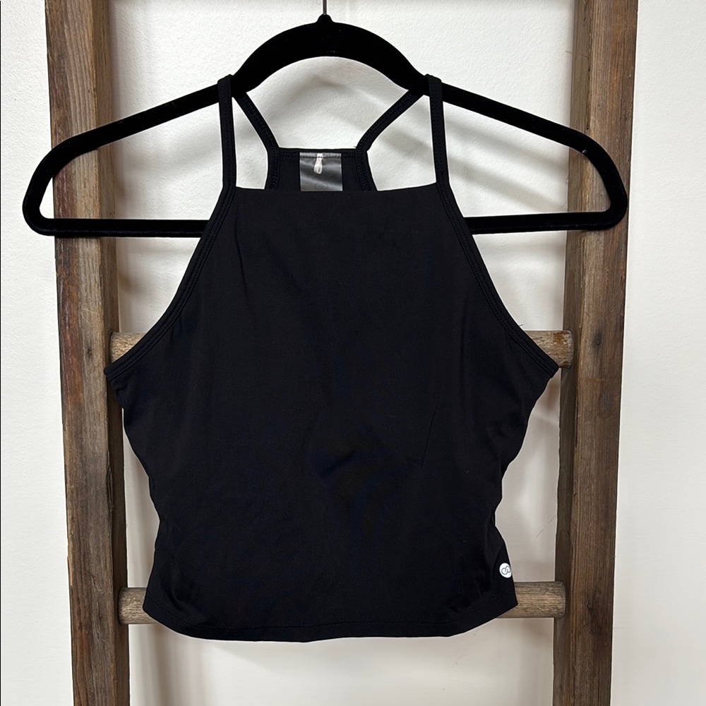 Black High-Neck Strappy Crop Top